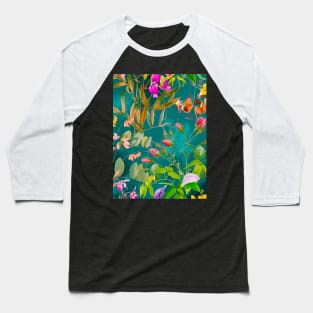 Cool tropical floral leaves botanical illustration, tropical plants,leaves and flowers, green turquoise leaves pattern Baseball T-Shirt